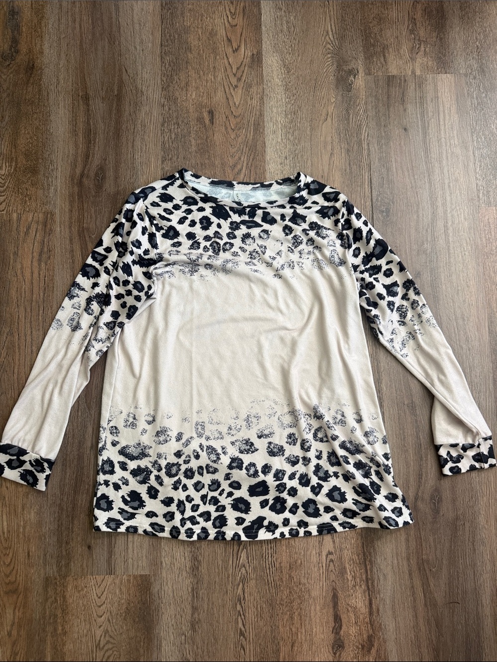 Tickled Teal Cream and Black Leopard Long Sleeve Top